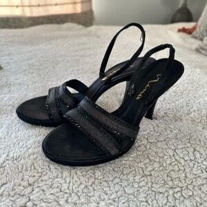 Nina Women's Size 8 Rhinestone And Glitter Slingback Pump Heels Black Open Toe